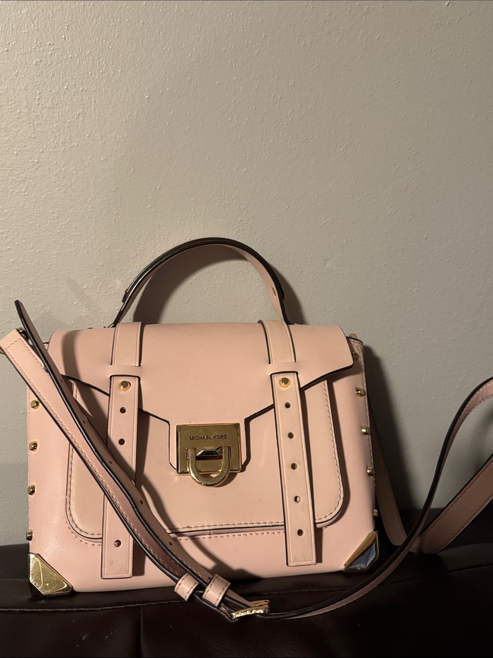 Michael Kors Blush Pink Leather Satchel with Gold Hardware